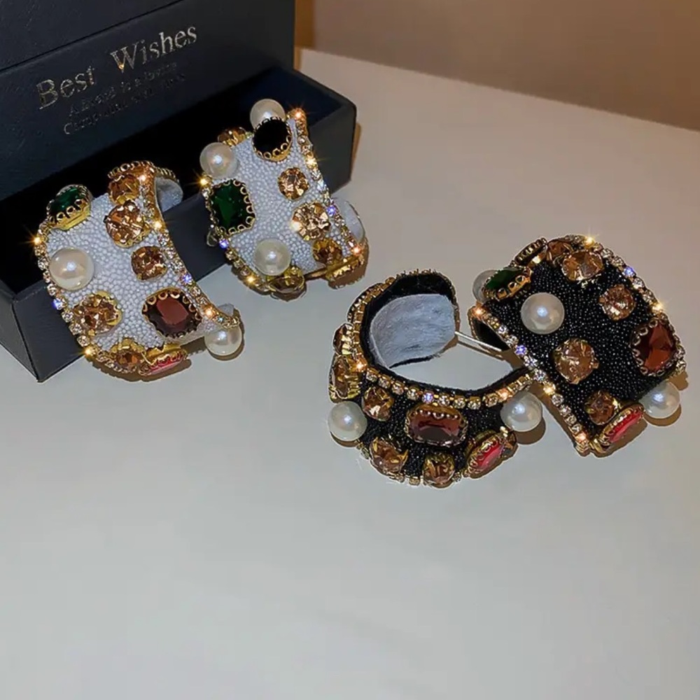 Blinged Out C Hoop Earrings BLACK